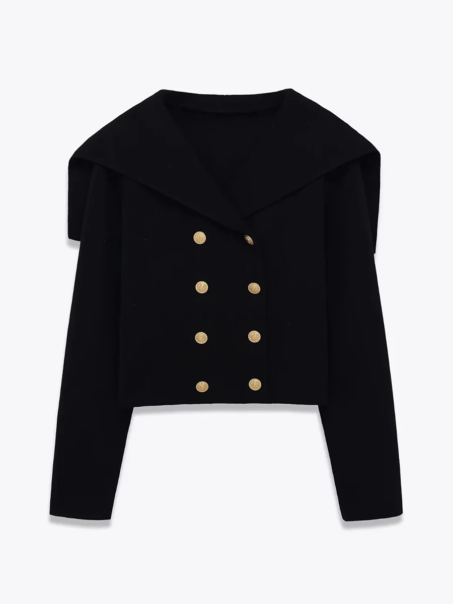 Twotwinstyle preto elegante estilo casual camisola para mulheres lapela mangas compridas emendado duplo breasted cardigans casaco feminino novo