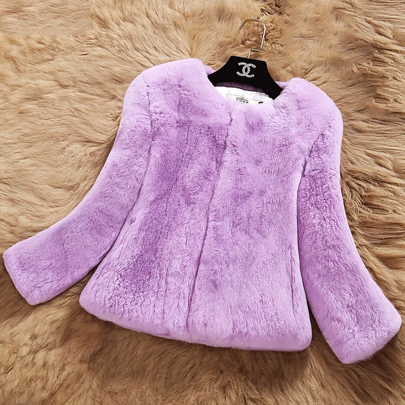 

Rex skin Import Mao whole Korean female fur coat round neck short paragraph Slim nine points sleeve genuine