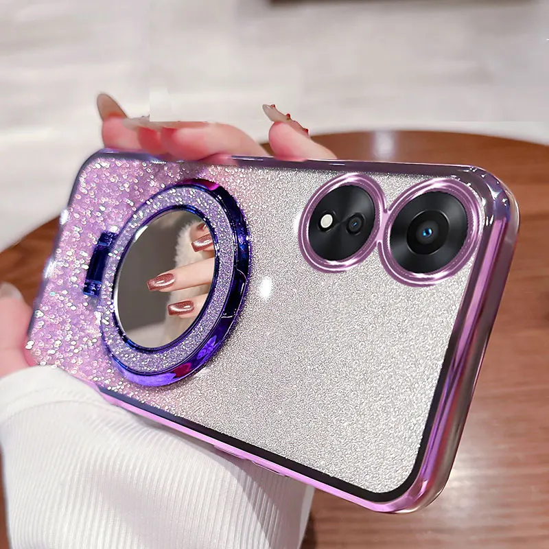 Luxury Glitter Ring Case for OPPO, Mirror Holder Cover, A58, A78, A98, A74, A94, A93, Reno 4, 5 Lite, 4Z, 5Z, A 58