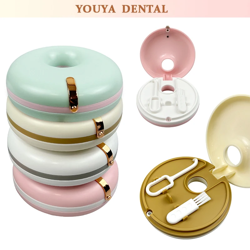 

Dental Denture Storage Box Cute Donut Shaped Storage Container Circular Orthodontic Appliance Holder Dental Sleeve Storage