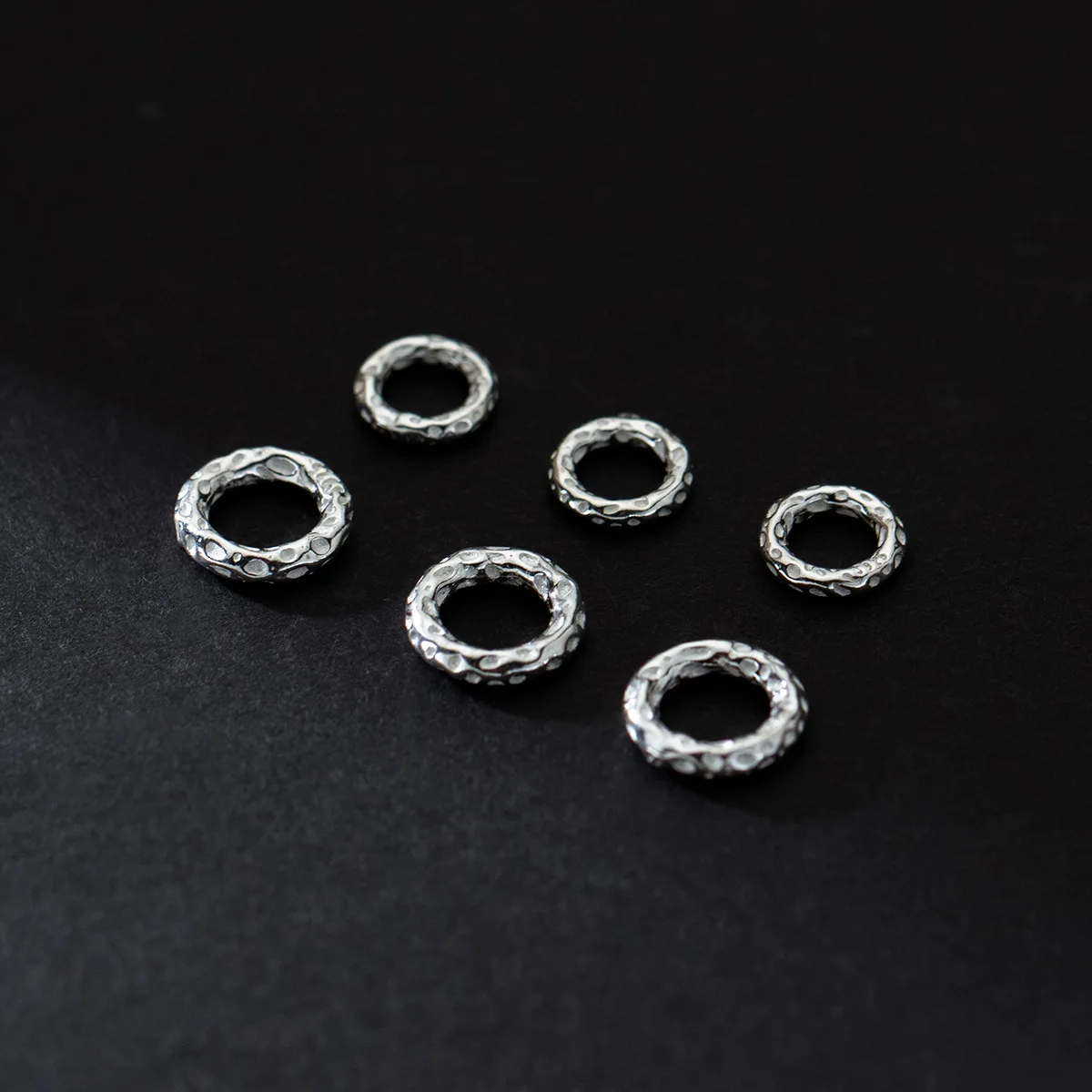 1pc/lot 925 Sterling Silver Fashion Uneven Surface Circle Loose Beads 8mm 10mm Round Connector Spacer Charms DIY Jewelry Making