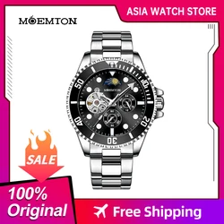 MOEMTON Men's mechanical watch hollow dial 3bar waterproof luxury fashion watch M143.BSSA02