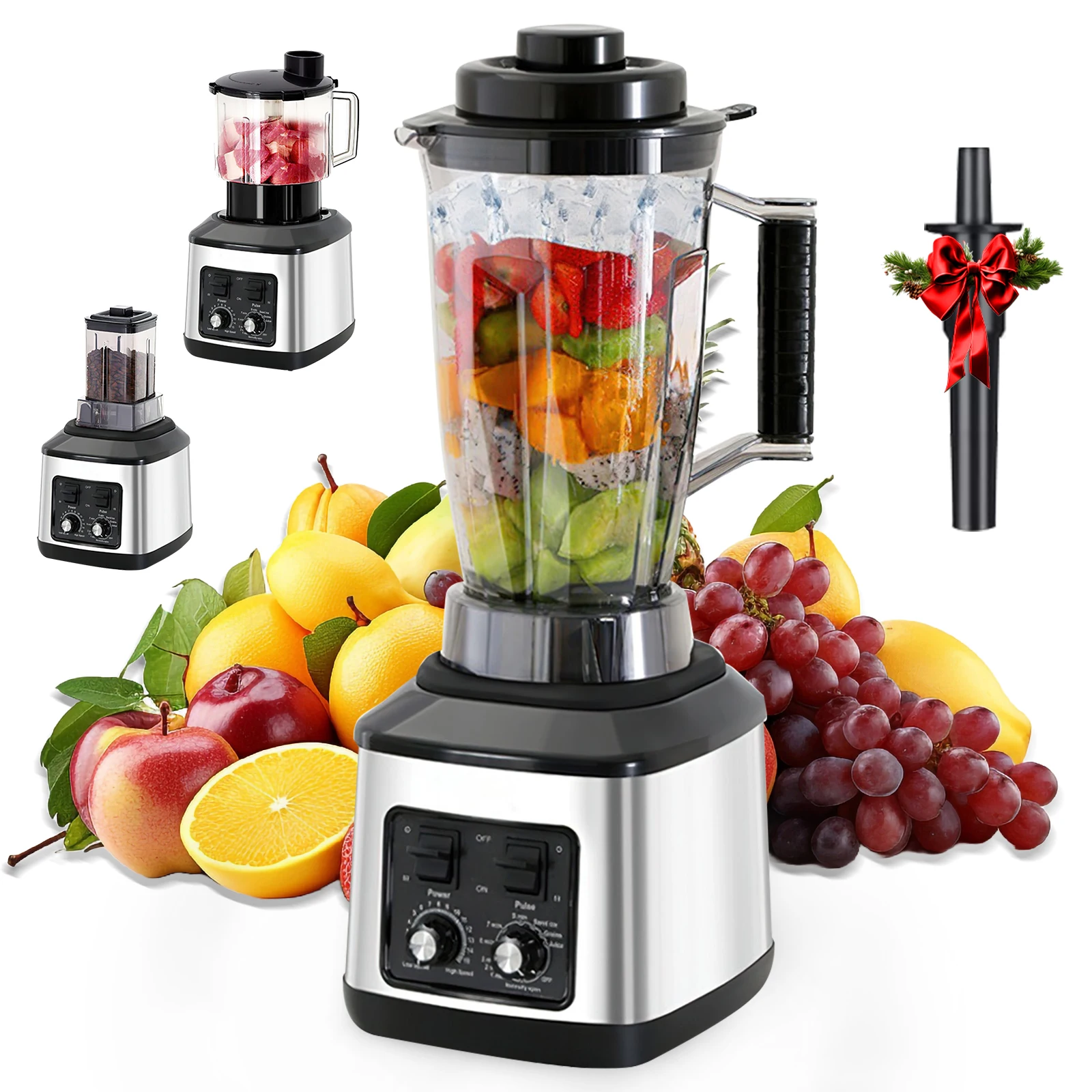 Licuadora de mesa comercial 3 en 1, exprimidor mixto, batidora, 3L+1 Licuadora procesadora de alimentos con contenedor de 5L + 0,5L para hielo, frutos secos