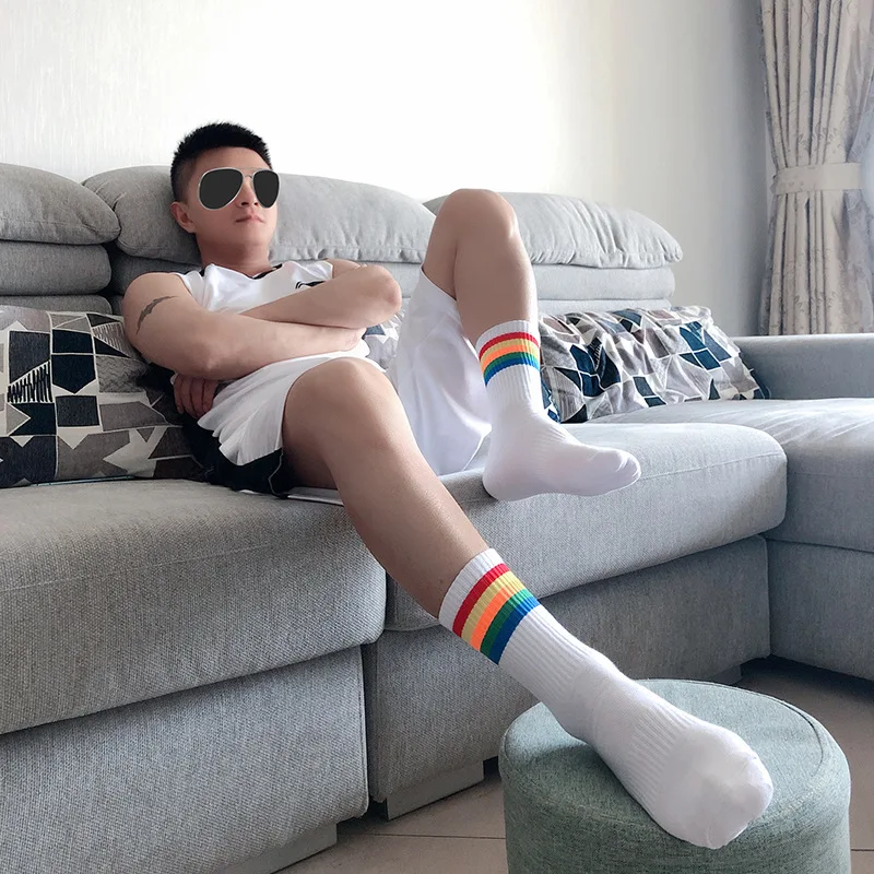 5 Pairs Men Ankle Cotton Sports Rainbow Socks Summer Mid Tube Casual Socks Trend Black White Funny Socks