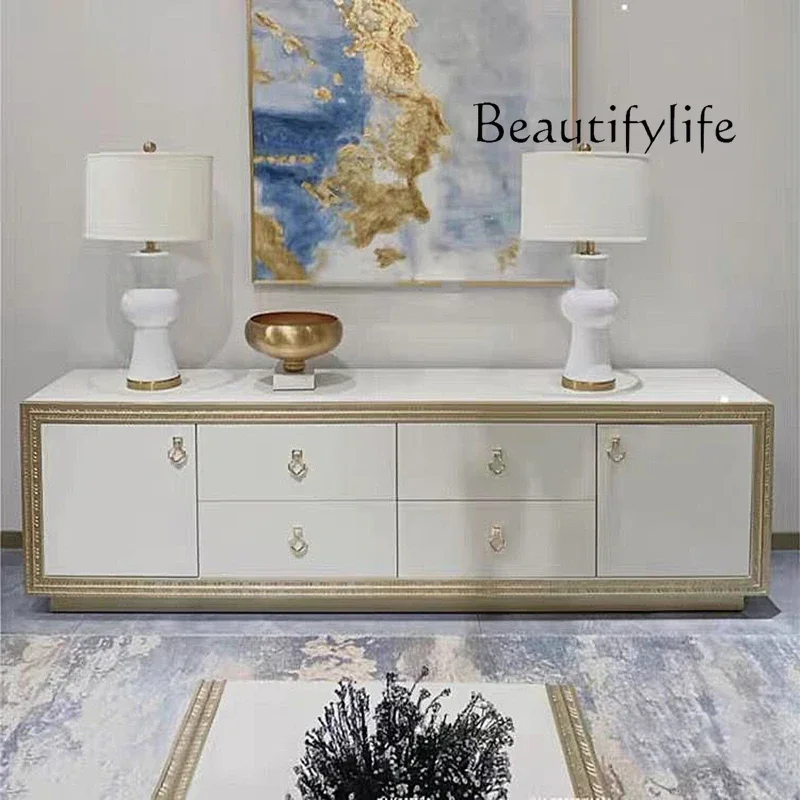 XS Modern Simple Solid Wood TV Cabinet Coffee Table Combination American Light Luxury Living Room Locker Audio-visual