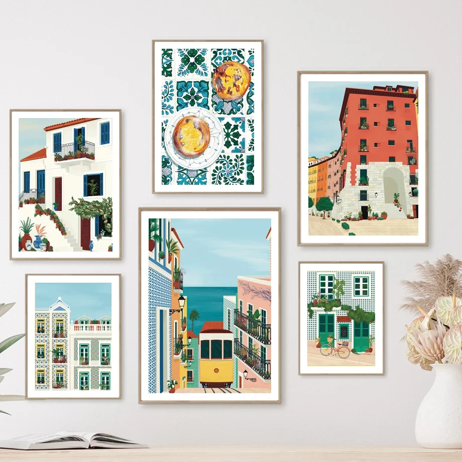 

Lisbon Tram Food Portugal Wall Art Canvas Paintings Travel City Posters And Prints Wall Pictures For Living Room Kitchen Decor