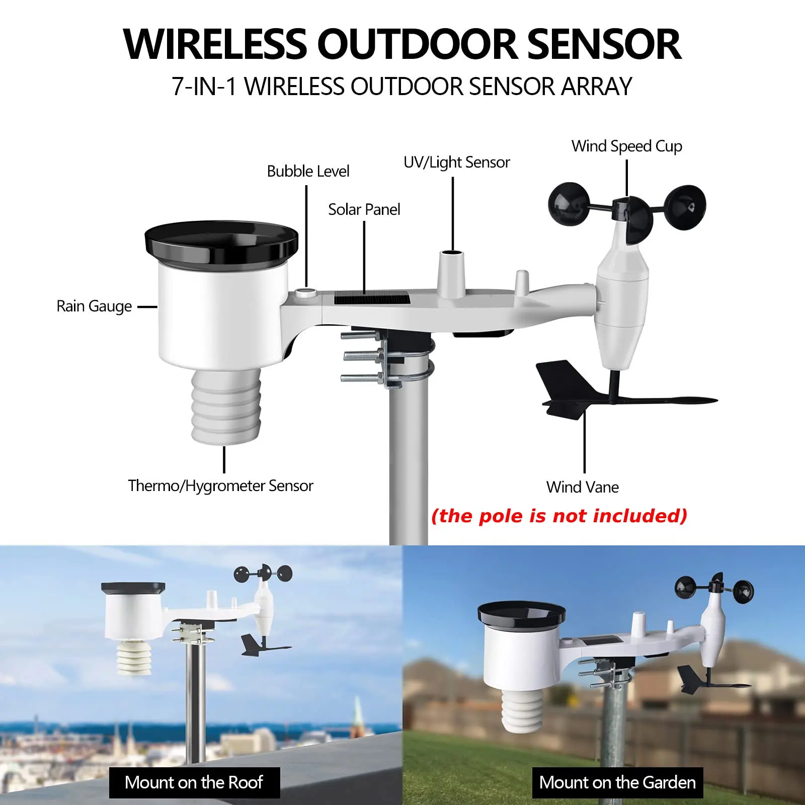 Station météo Wi-Fi Ecowitt WS2910, comprend un capteur météo extérieur sans fil 7 en 1 à énergie solaire et une console d'affichage couleur