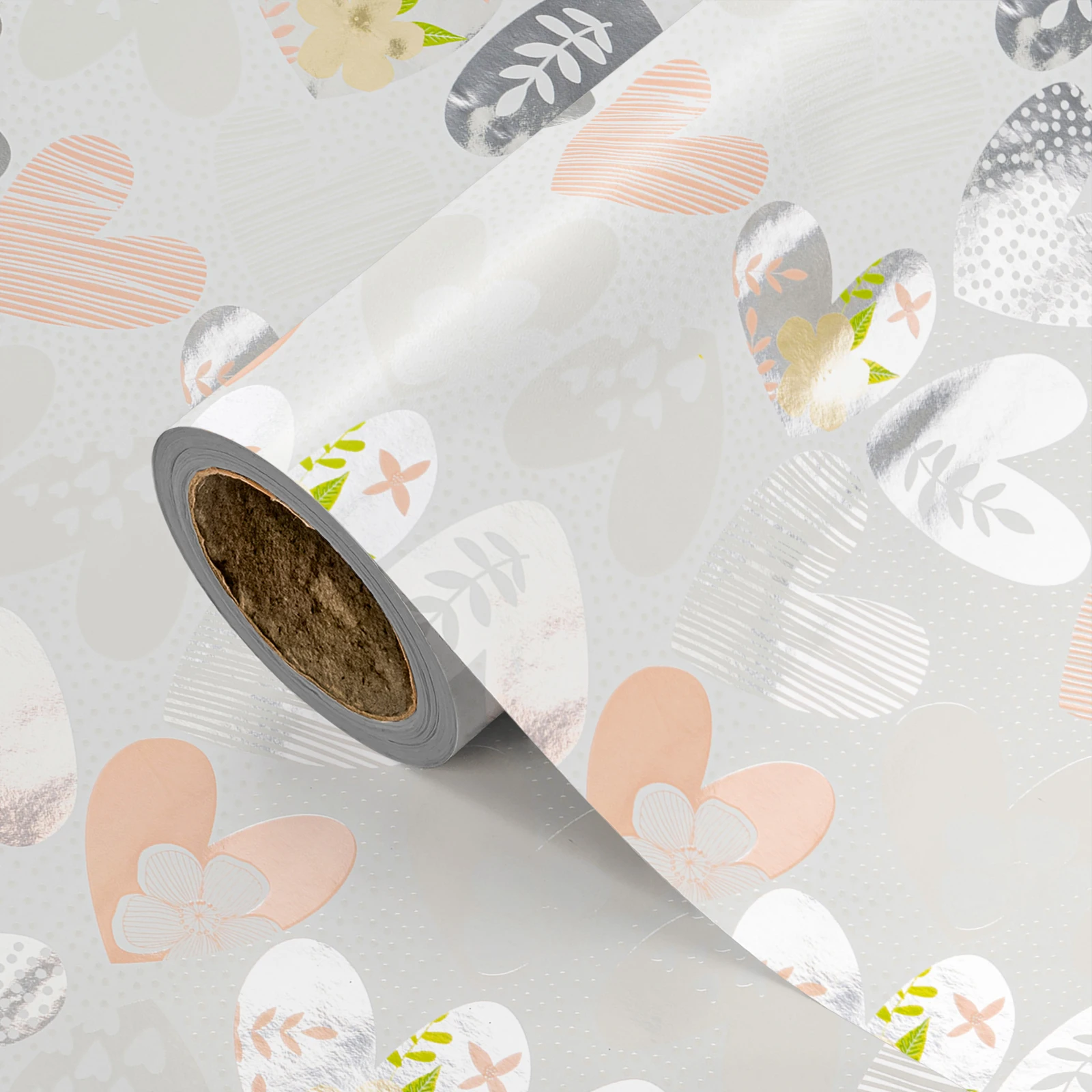 1 Roll of Gray-Pink Heart-Shaped Gift Wrapping Paper, Watercolor Heart Print Gift Wrapping Roll, Suitable for Weddings, Engagements, Valentine's Day, DIY Craft Decoration, 43.2cm X 300cm (17inch X 9.84 Feet)