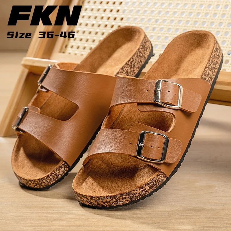 

2025 новые мужские модные пробковые сандалии, домашние непромокаемые и нескользящие модные тапочки Joker, уличные пляжные сандалии больших размеров