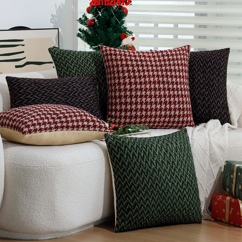 

Cushion Cover Red/Green Geometric Christmas Home Decoration 45x45cm Retro Simple Pillow Cover for Living Room Sofa Pillowcase