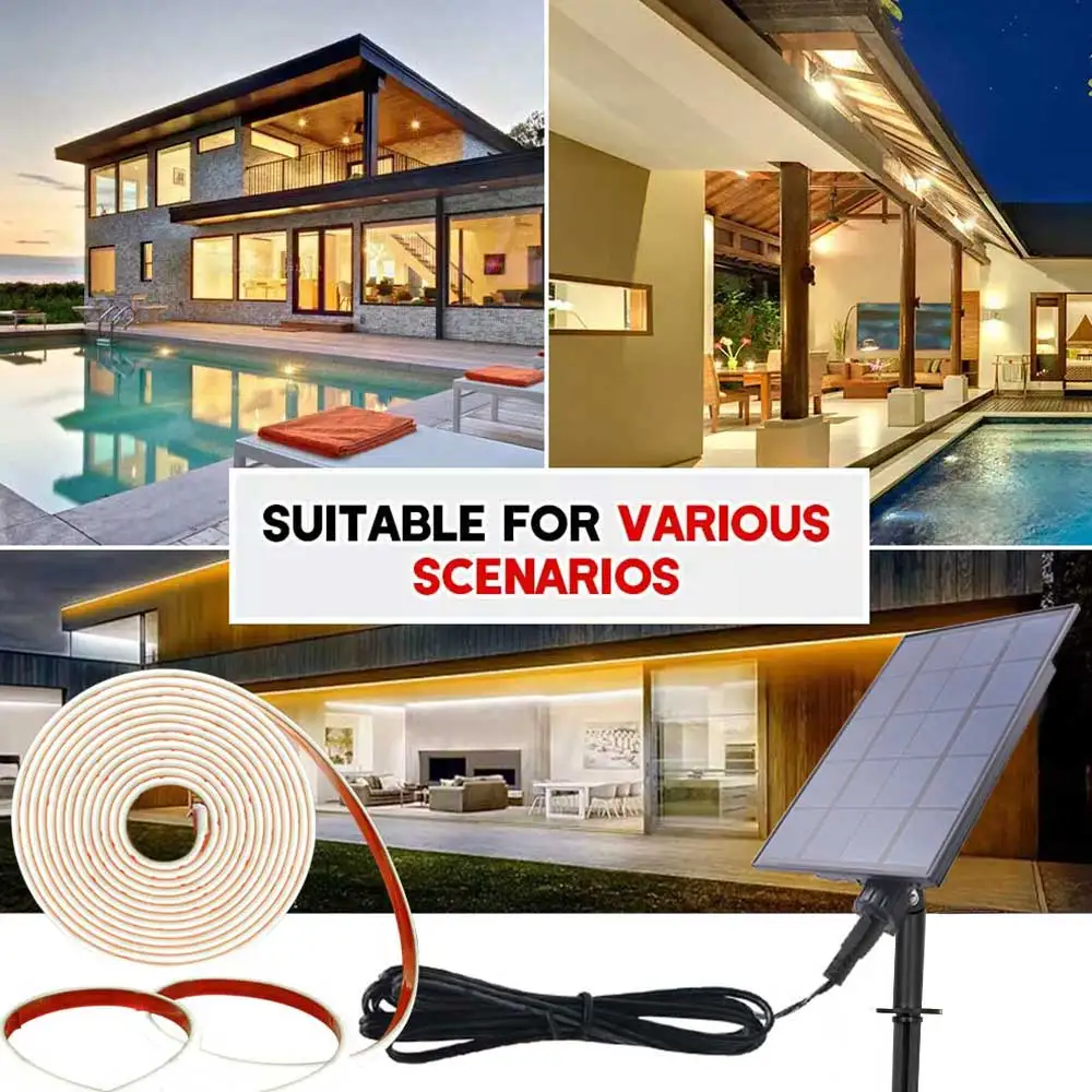 24V COB Solar Neon Light Strip Elastyczne światła Taśma samoprzylepna LED Diode Rope IP67 Ściemnialne podświetlenie Zimny Naturalny Ciepły Biały