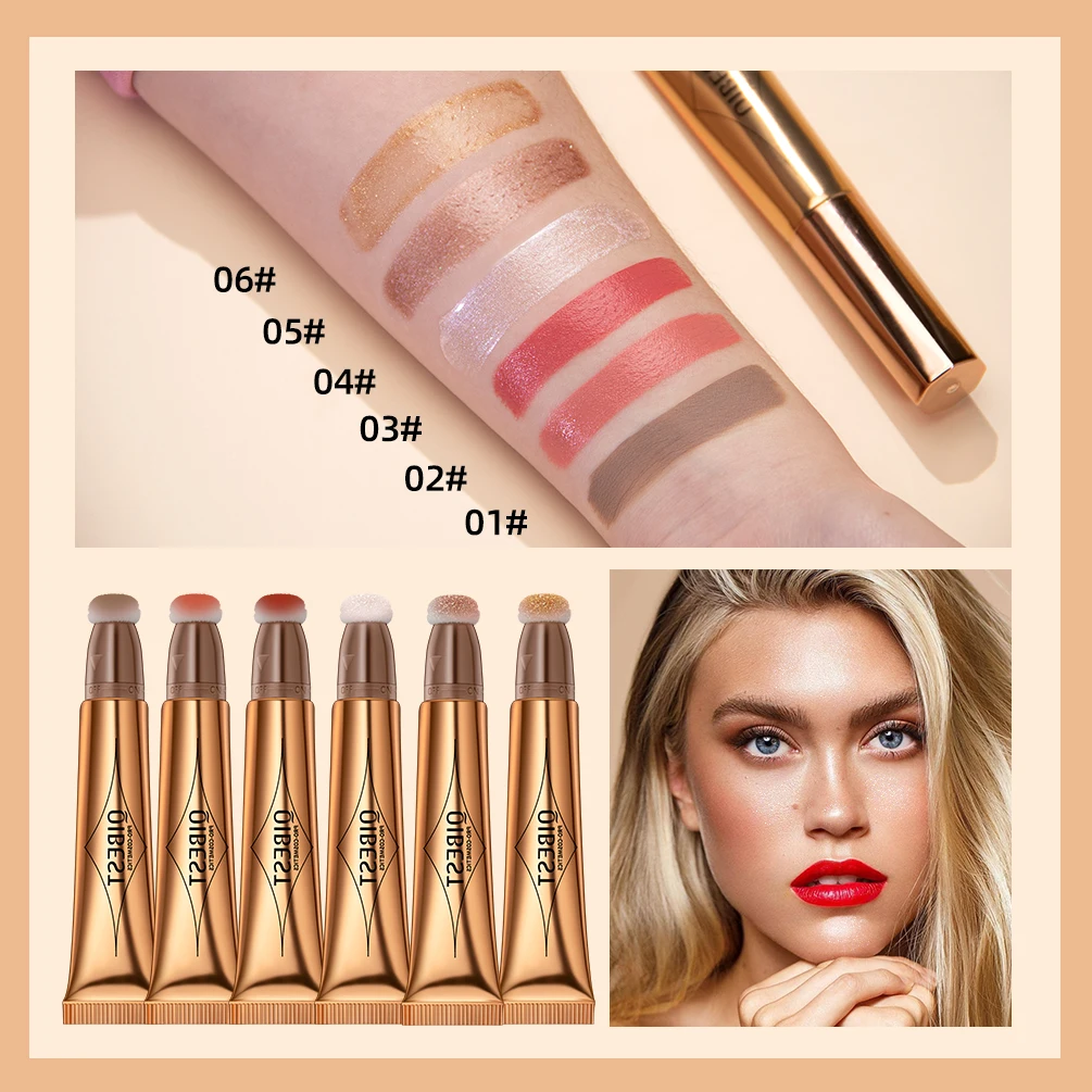 1PC multi-function powder blusher pen, high gloss powder blusher eye shadow 3 in one, natural waterproof, easy to apply, shiny
