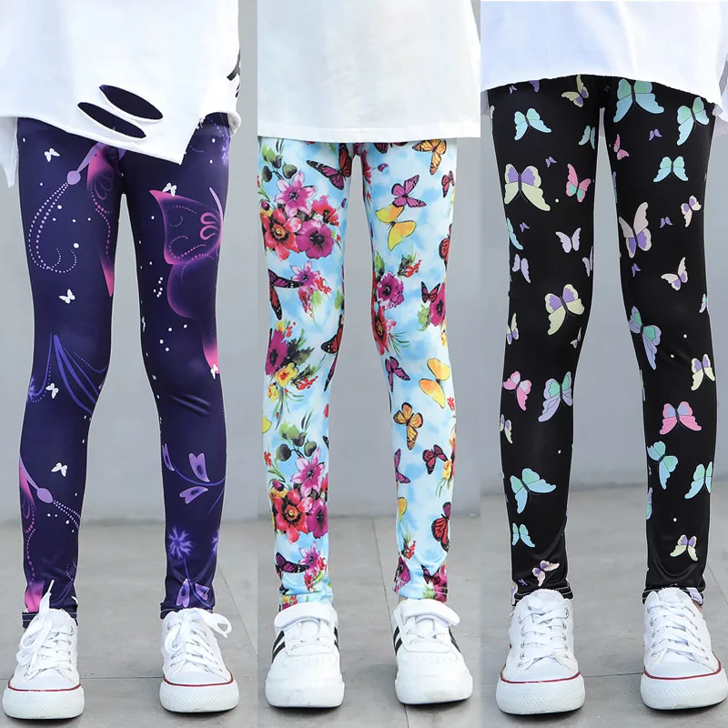 

2025 spring Kids Girls Leggings Autumn Solid Children Trousers Casual Daisy butterfly stretch Pencil Pants Toddler 8 10 12 year
