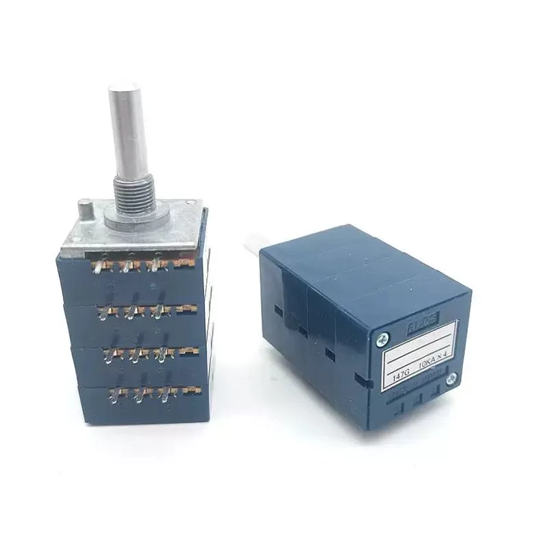 1PCS/LOTS 100% Japanese Alps stereo sound quality volume rk27 type quad potentiometer blue shell repair 20K50k100k switch view 2