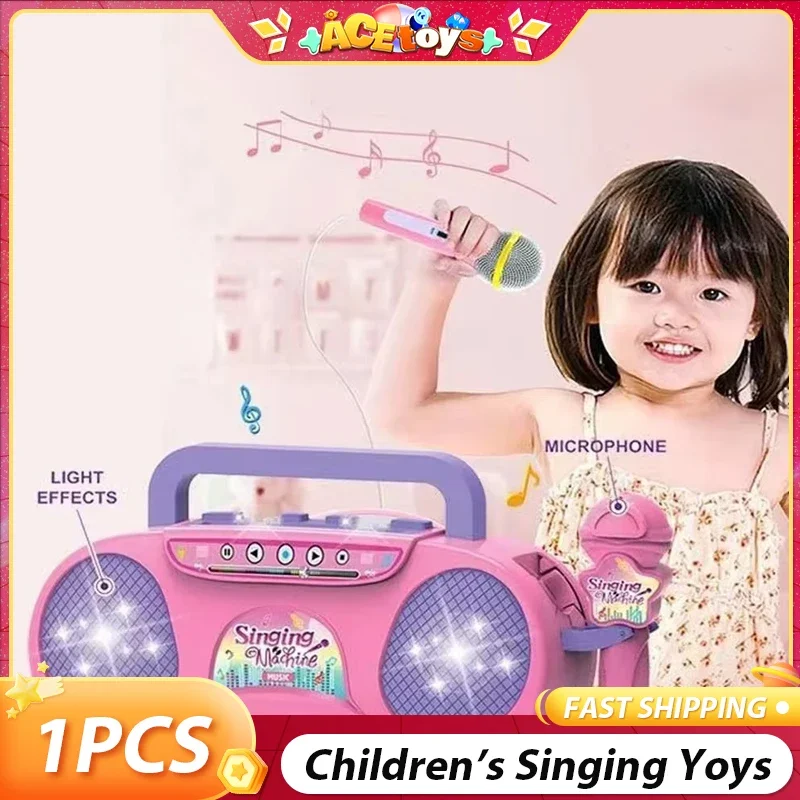 Máquina de canto portátil para niños, Educación Temprana con luz, alta calidad de sonido, micrófono de Karaoke, instrumento musical, juguetes para chico