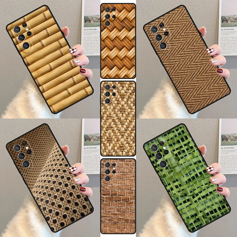 Bamboo Inlay Style Phone Case For Samsung Galaxy S23 S21 S20 FE S24 S22 Ultra Note20 S10 S9 S8 Plus Silicone Cover