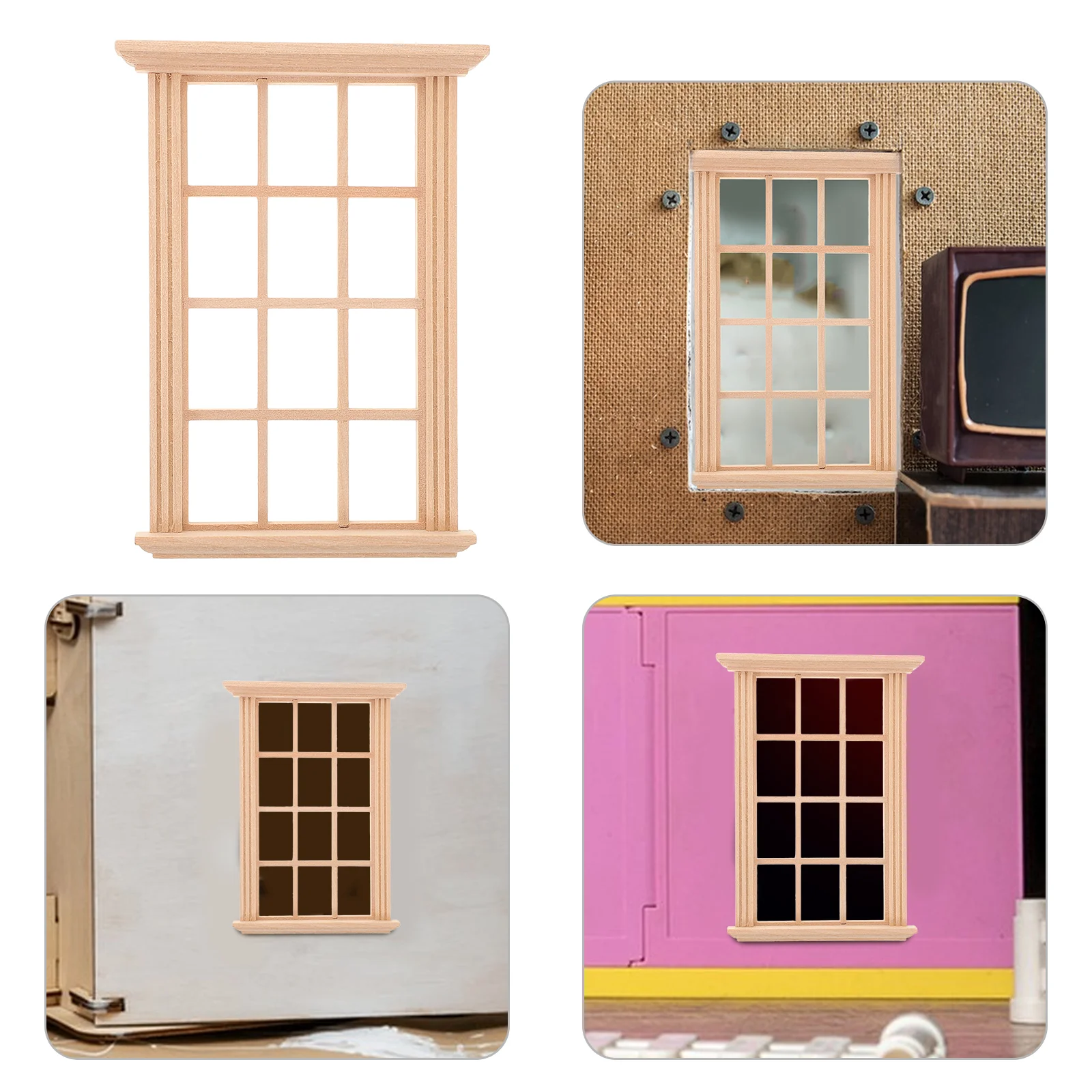 Mini cadre de maison de course en bois pour enfants, meubles de décoration, accessoires de jouets, belle fenêtre, 4 pièces