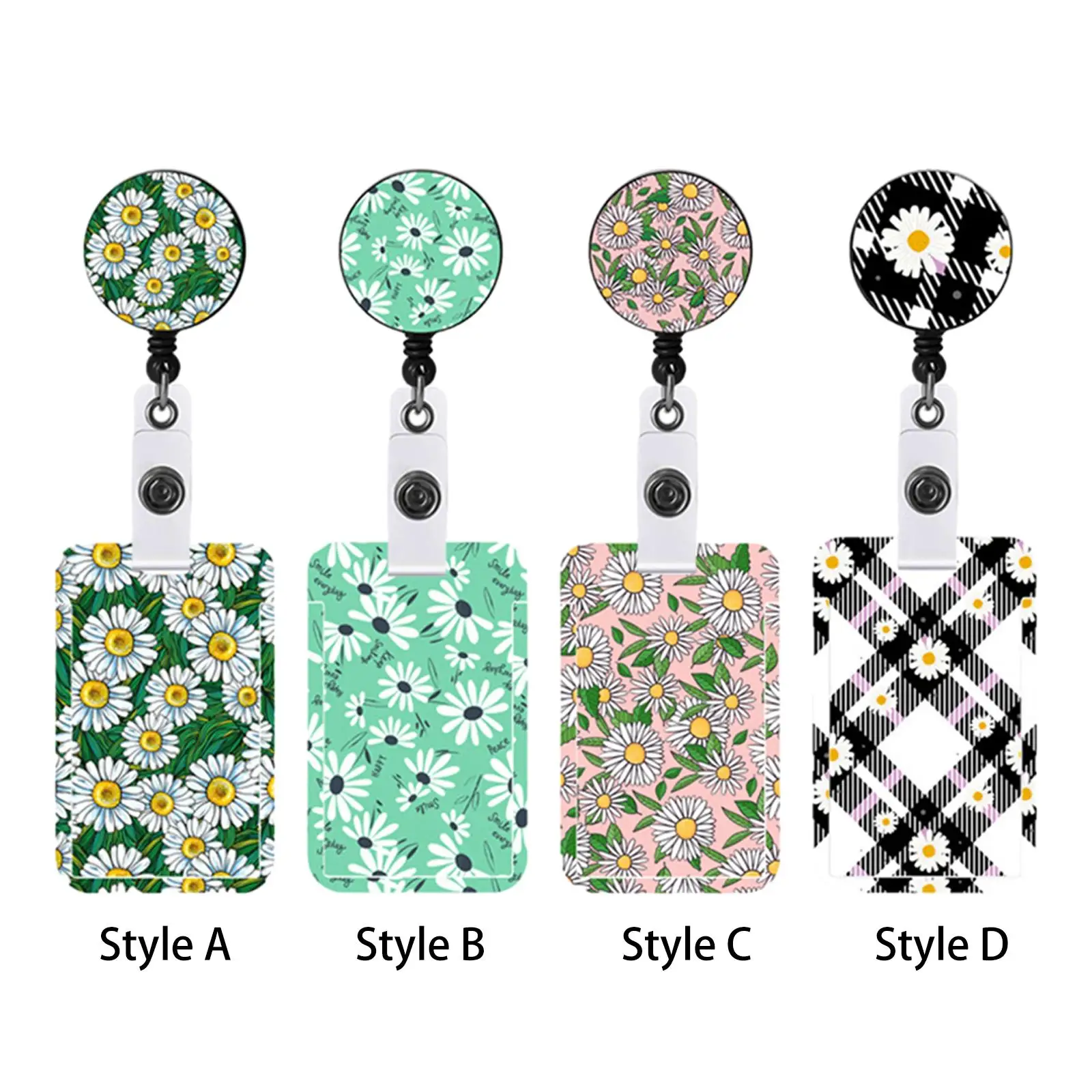 ID Badge Holder Retractable Clip Flower Pattern for Office Worker Versatile