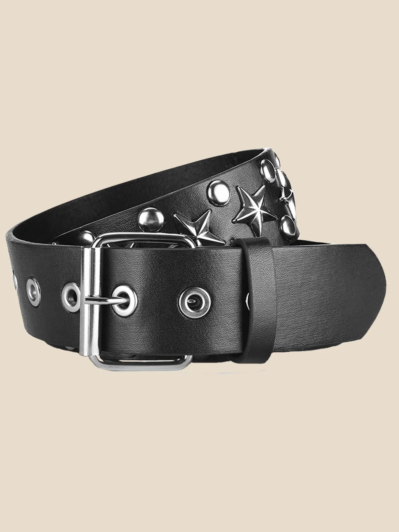 Stud & Star Eyelet Decor Square Buckle Belt