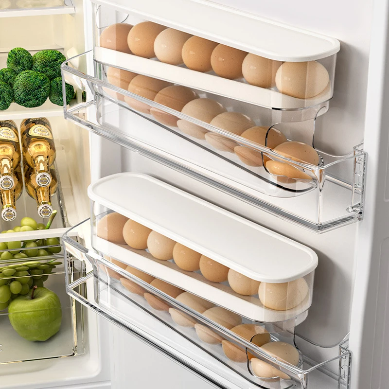 Food Grade Egg Storage Box, Refrigerator Sorting and Packaging, Sliding Rail Shelf, Eggs Organizer, Kitchen Shelves