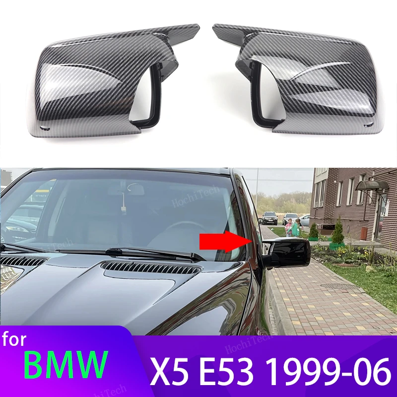 2024 New M Look Mirror Covers for BMW X5 E53 1999-2006 Replacement RearView Mirror Case Cover Carbon Fiber Look with Tool