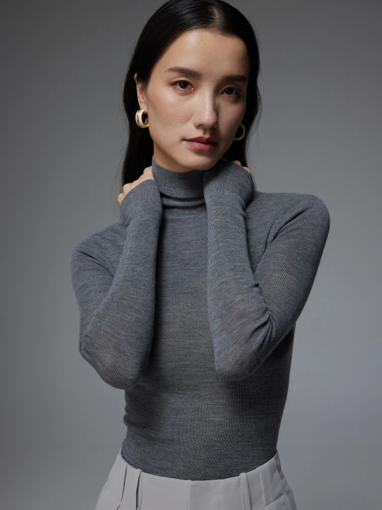 

SOUL JUC Beautiful Fine Wool 20S Thin Wool Sweater One-Piece High Collar Sl Comfortable Skin-Friendly Knitted Top