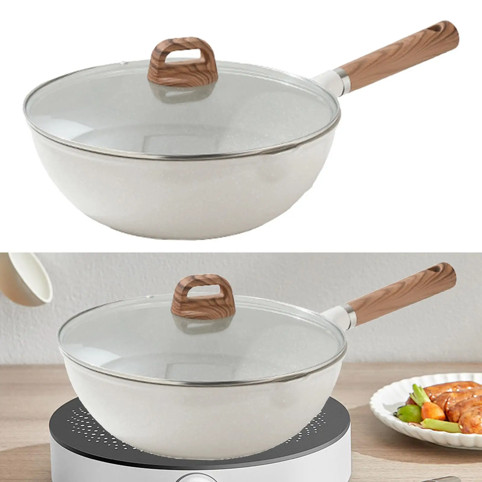 Round Frying Pan Cooking Saucepan Multifunctional Sturdy Practical Saucepan Woks for Picnic Dumplings Camping Meat Breakfast