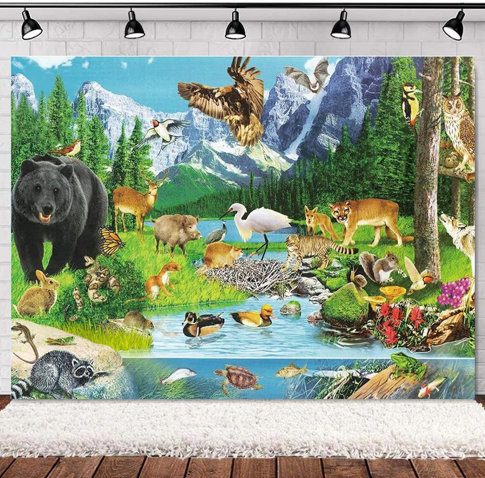การถ่ายภาพฉากหลังป่าสัตว์ Scenic แบนเนอร์ขนาดใหญ่สตูดิโอพื้นหลังตกแต่งภายใน Photobooth Props โปสเตอร์