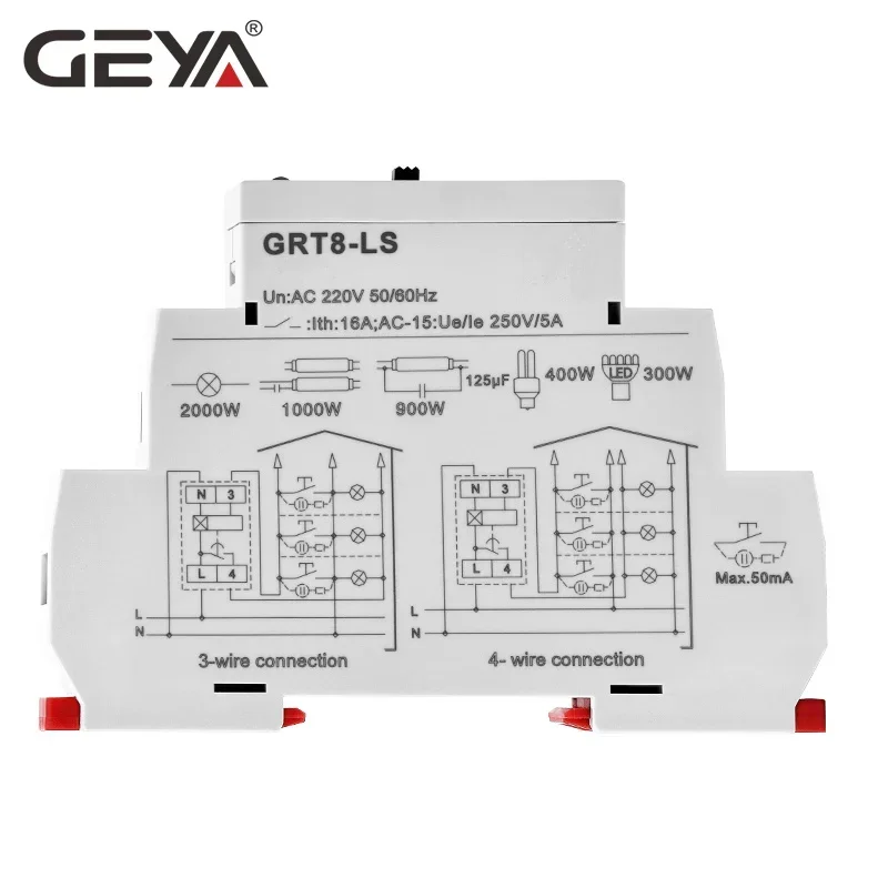 Imagem -03 - Geya Din Rail Staircase Temporizador Interruptor Iluminação do Corredor Delay Off Interruptor de Luz de Relé Grt8-ls lm 230vac 16a 0.520mins
