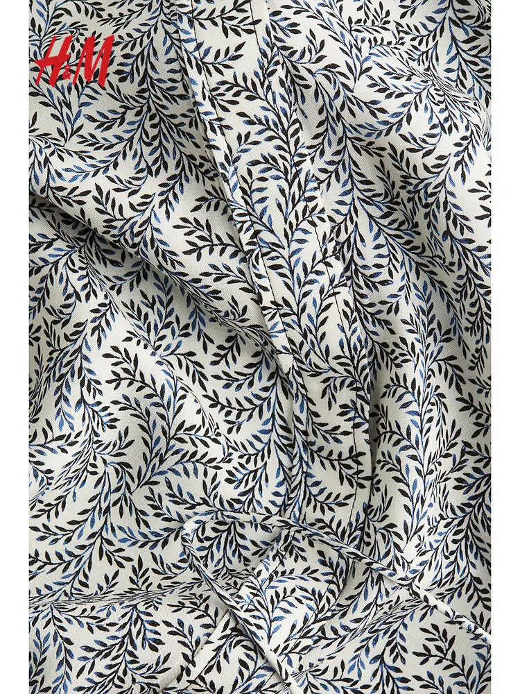 H&M Damska Spódnica Midi Dr Spring ort Sve Bubble Sve Design z Kwiatowym Nadrukiem, Casualowa, Okrągły Dekolt, Średniej Długości