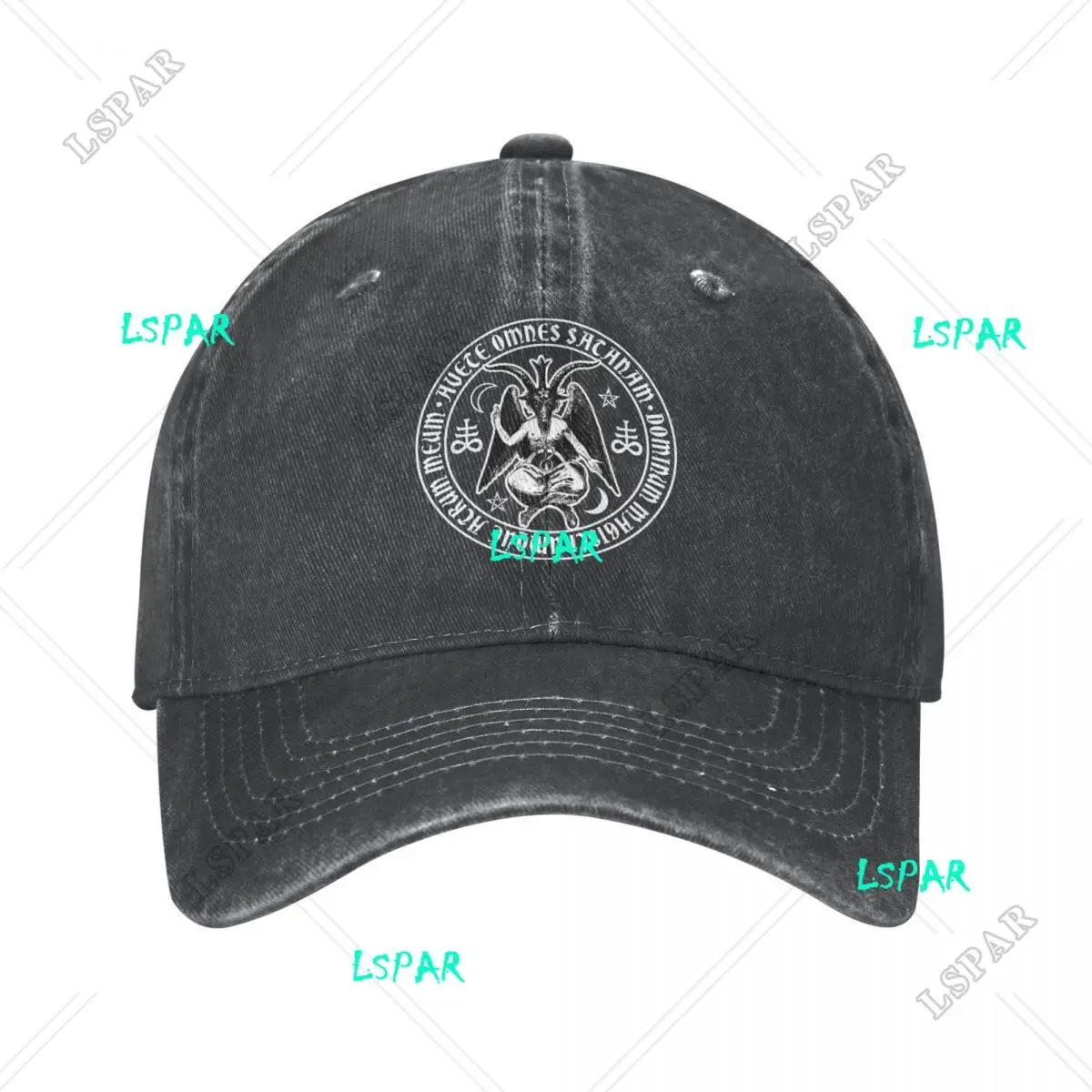 Baphomet Satanic Crosses Unisex Baseball Cap Hail Satan Inscription Distressed Denim Hat Casual Outdoor Adjustable Snapback Hat