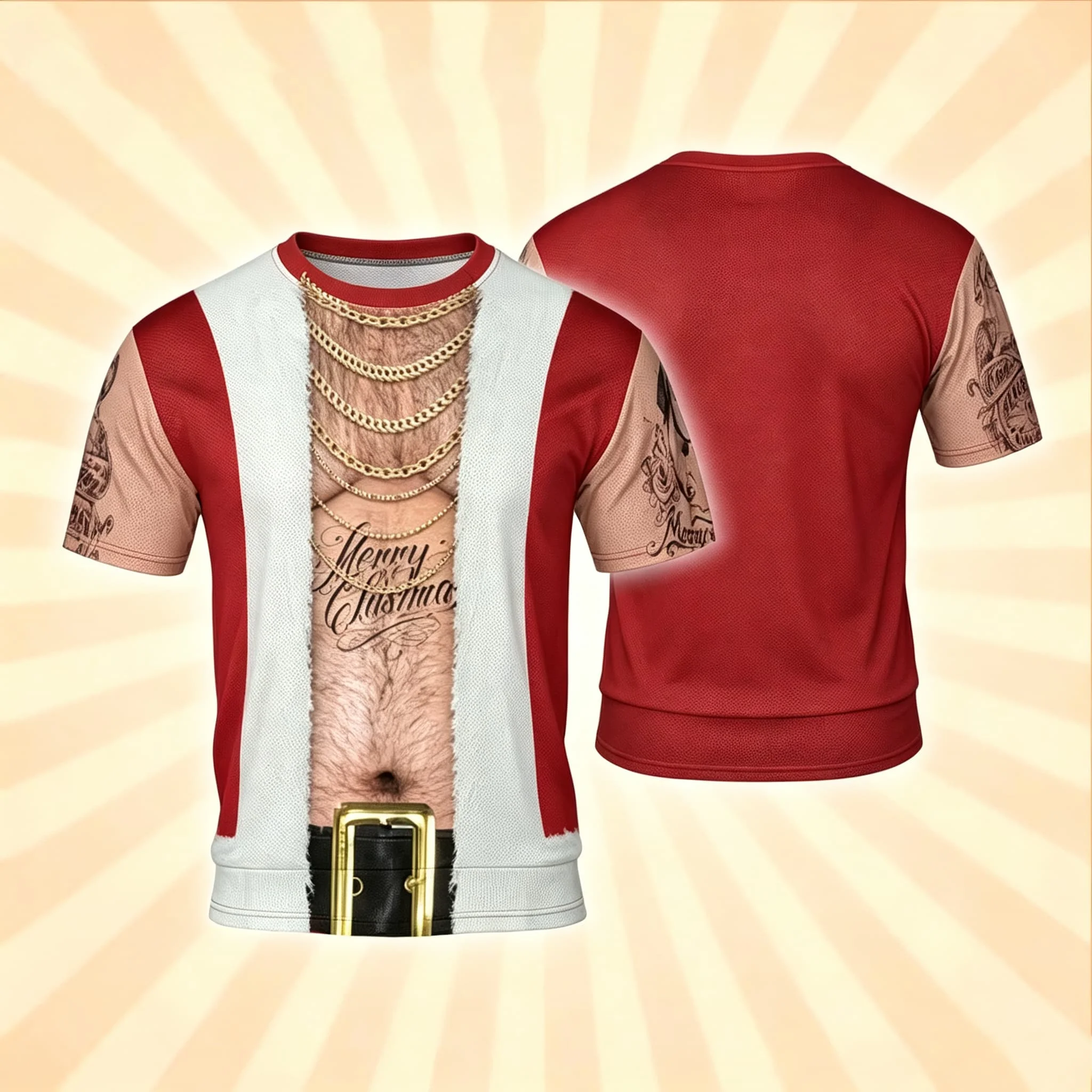Men Christmas 3D Print T‑Shirt Funny Fake Santa Costume Short Sleeve Crew Neck Tee Holiday Party Cosplay Casual Streetwear Tops