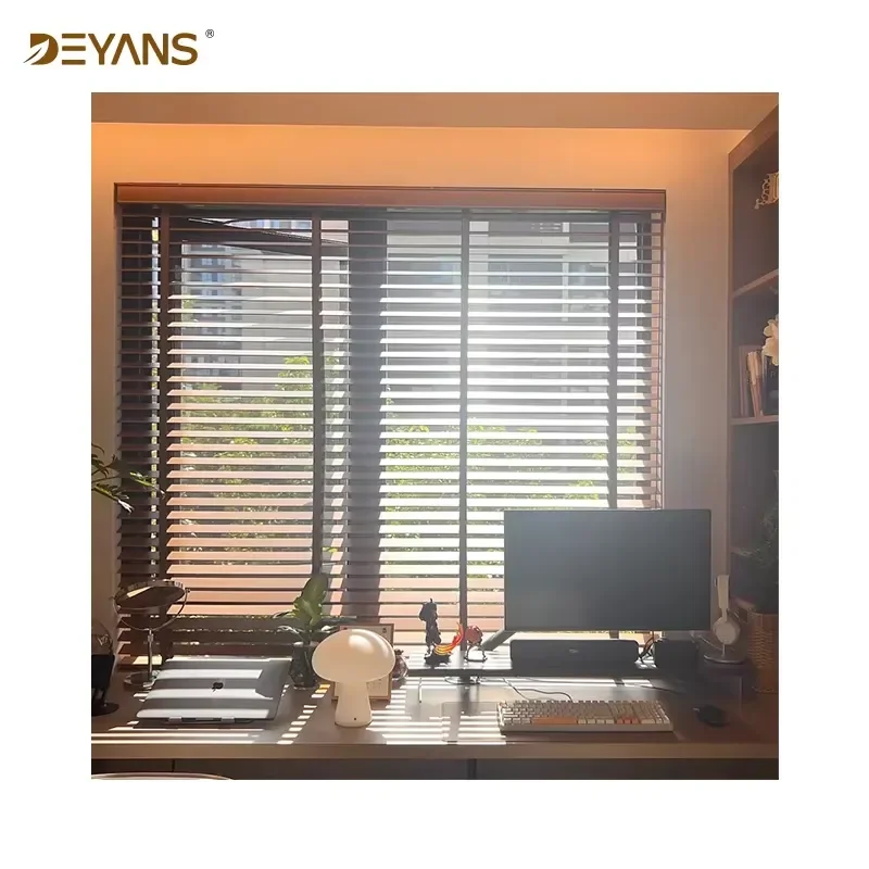 Faux Wood Blinds | Walnut Tone Adjustable Window Blinds for Home Office | Light Filtering & Privacy Control | Customizable 4