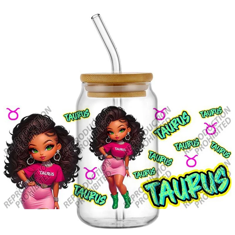 

12 zodiac girl designs UV Sticker DIY Decals 3D transfers uvdtf tumbler seal stickers 16oz uv dtf cup wraps