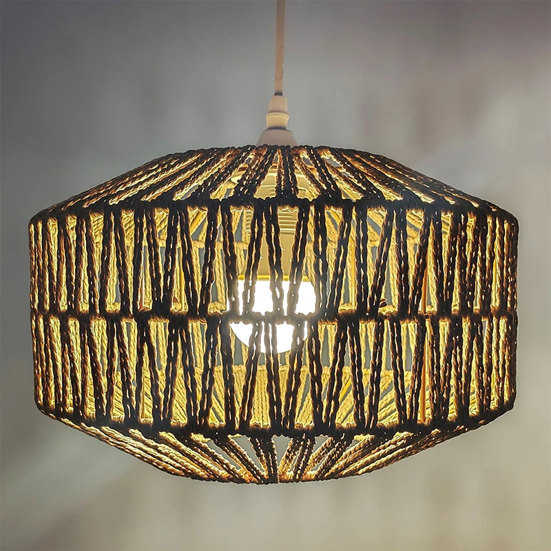 Boho Paper Rope Lampshade Retro Hand Woven Chandelier Lamp Covers For Restaurant Homestay Home Decor Light Fixture Accessories