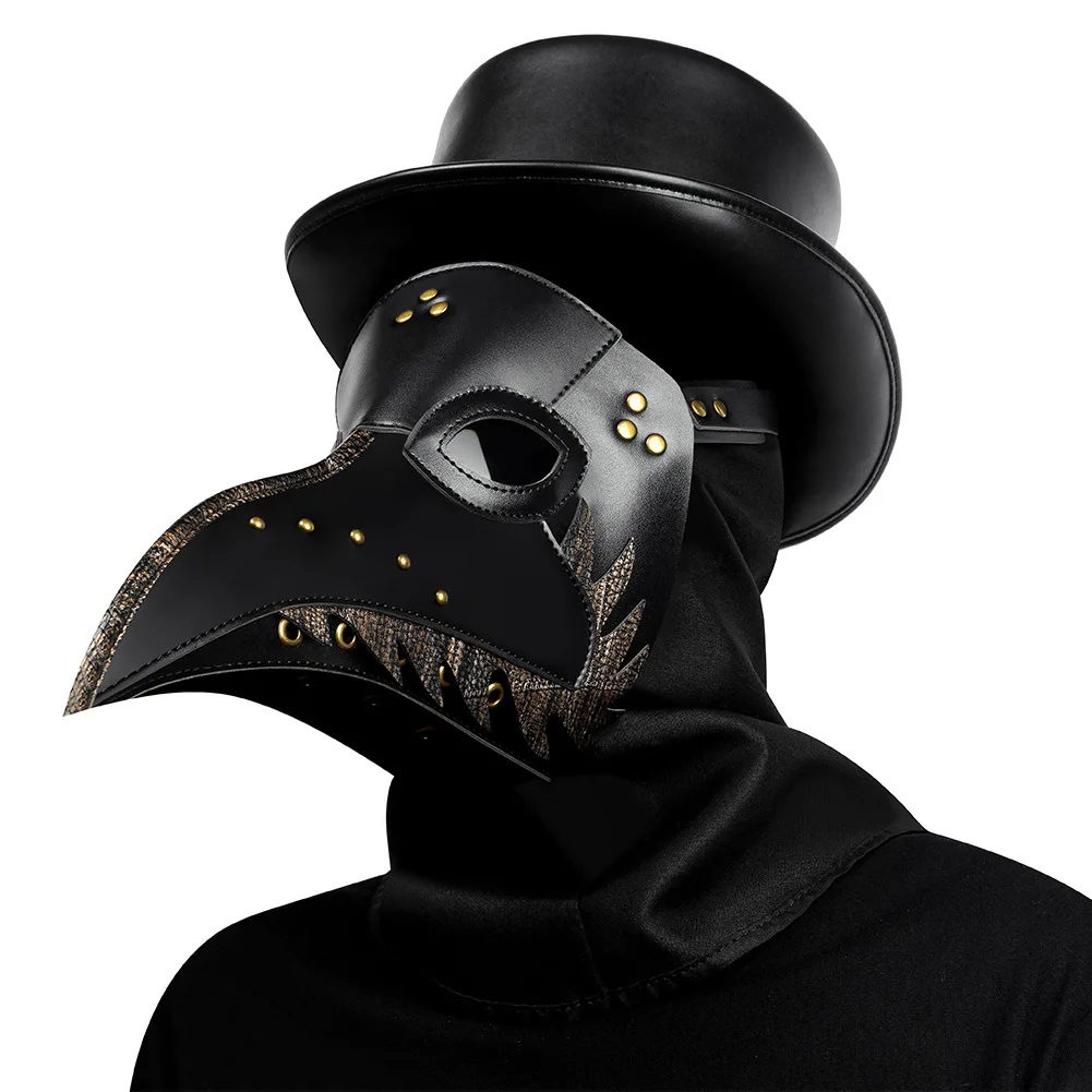 Gear Duke Punk Bird Plague Doctor Cos PU lederen hoofddeksel Unisex Steampunk klinknagel Patchwork lange snavel vogel vol masker carnaval Cos