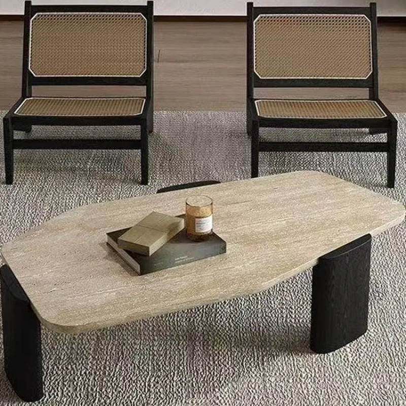 

Natural travertine solid wood coffee table living room small apartment medium and ancient style designer homestay high-end