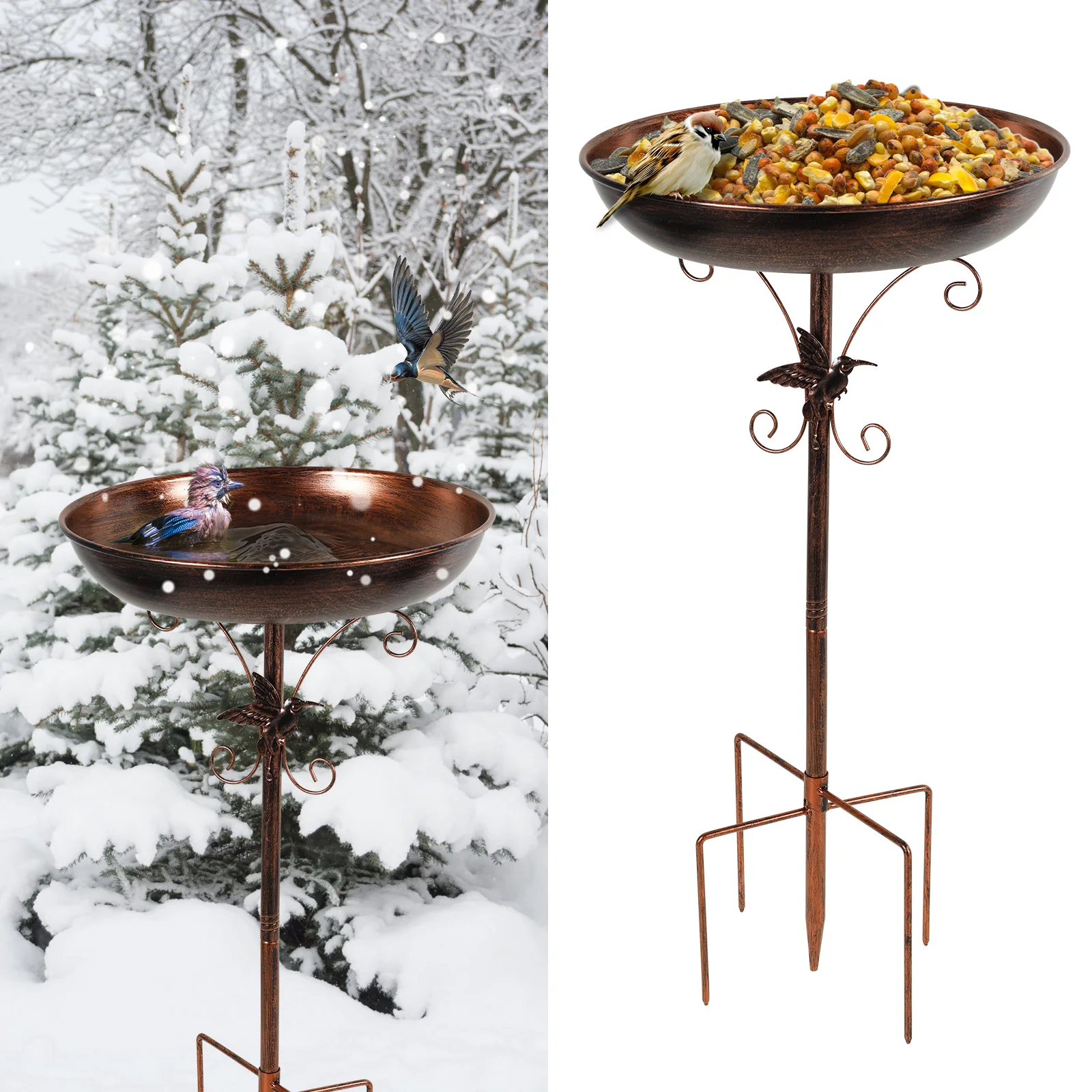 

Bird Bath feeder Container with 5 Prongs Stakes Metal Standing Bird feeder Bowls for Patio Outdoor Yard Decor Parrot suppies