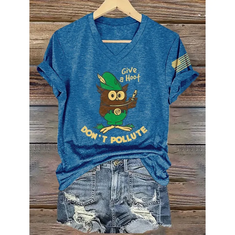 ilstile New Arrival Women's Resist Only You Can Prevent Forest Fires Print T-Shirts Short Sleeve  V Neck Summer Tops Casual Tees