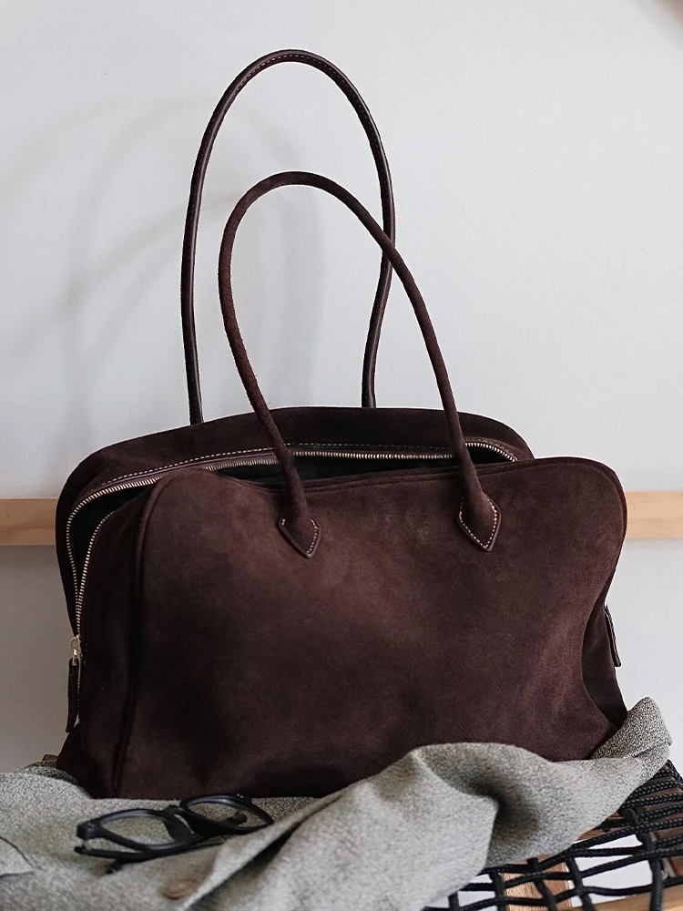 

Карамельная замшевая большая сумка-тоут, женская сумка-тоут, новинка 2025, высококачественная сумка в стиле ретро, сумка Boston на одно плечо, мягкая кожа