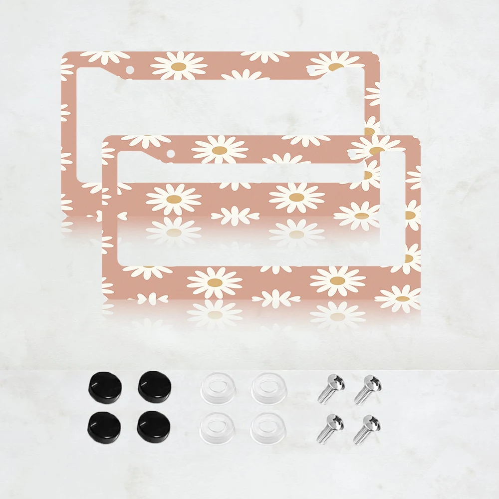 

2 шт. рамки для номерных знаков с 2 отверстиями, пастельно-розового цвета с принтом ромашек, из алюминия, 6x12 дюймов, в комплекте с винтами.