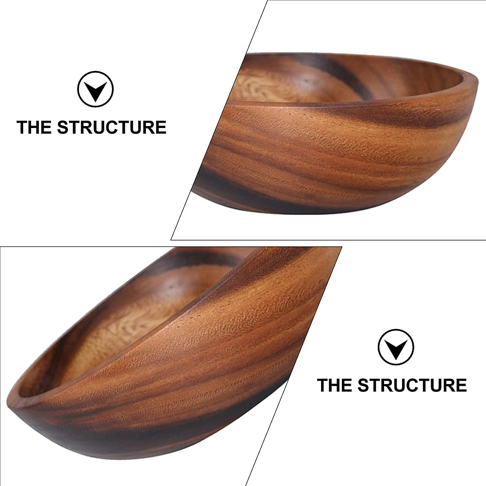 

1pc Wooden Tableware Fruit Plate Salad Bowl Kitchen Snack Home Bowl Thick Whole Wood Large Capacity