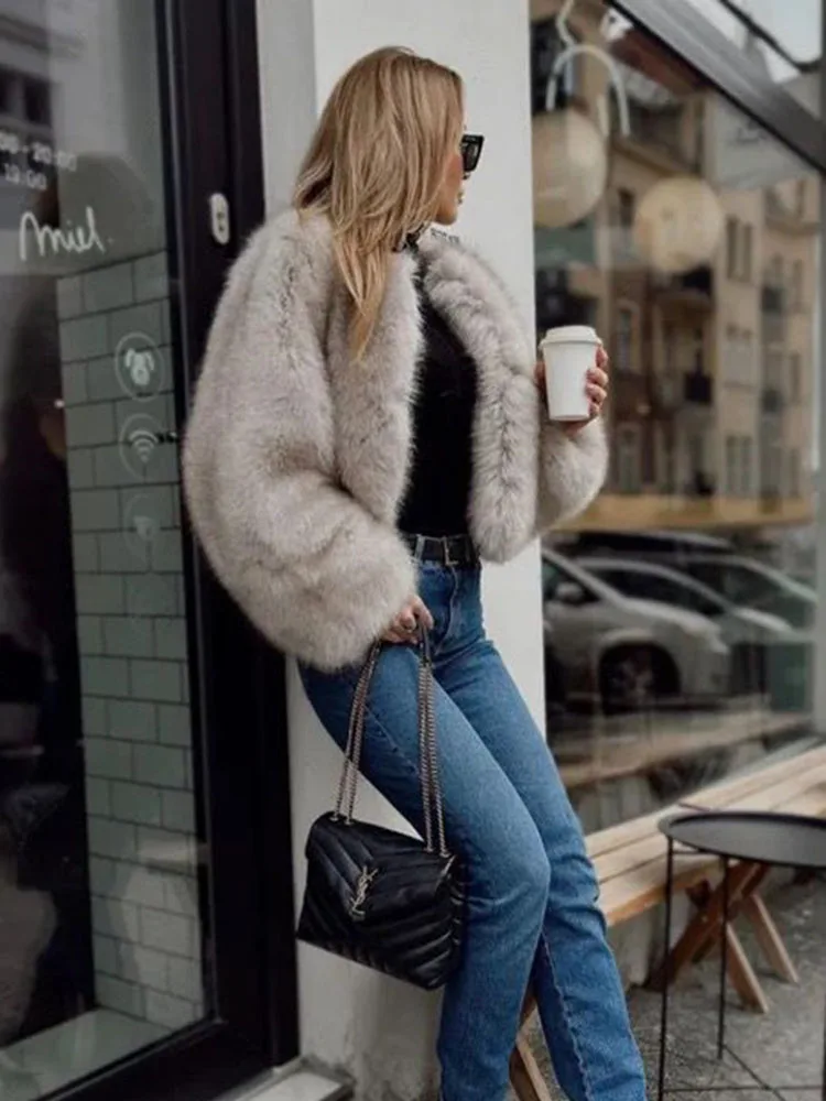 ZADORIN High Street Fluffy Cropped Faux Fox Fur Coat Women O-neck Loose Fur Jacket Winter Coats for Women 2024 Luxury Outerwears