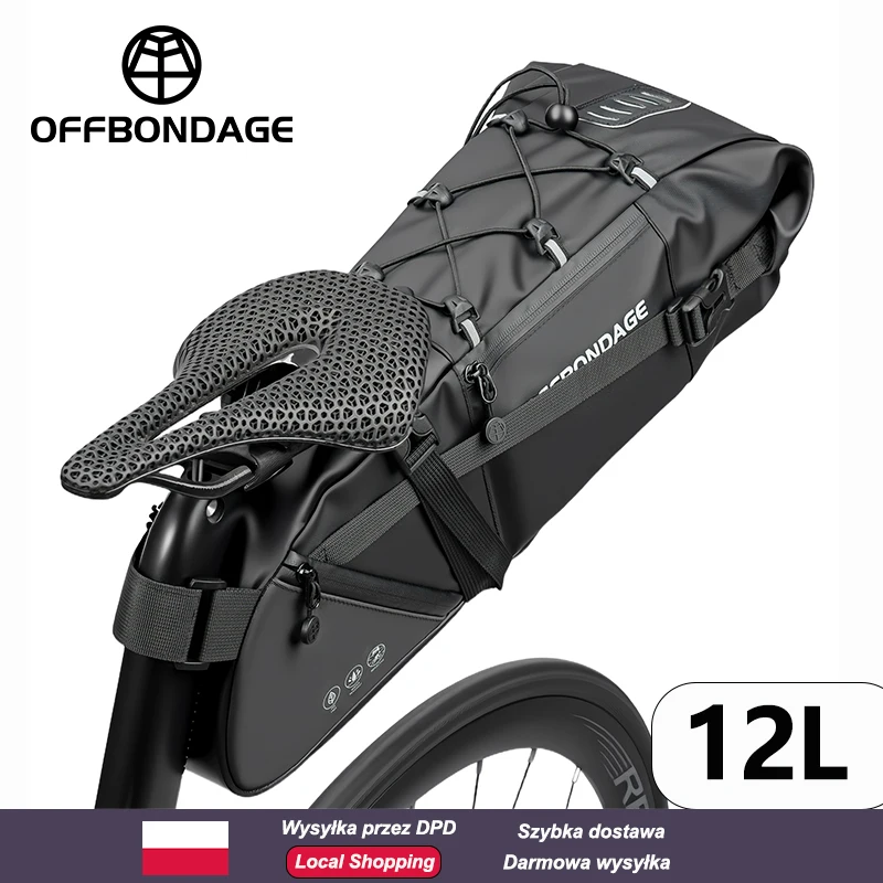 OFFBONDAGE 12L wasserdichte Fahrradsatteltasche, erweiterbare Fahrradtasche unter dem Sitz, Fahrrad-Aufbewahrungstasche hinten mit Kielsupport, reflektierend für MTB-Rennräder