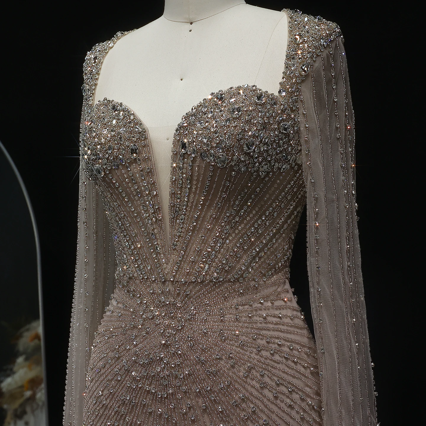 Sharon Said Luxury Beaded Nude Dubai Evening Dress with Cape Sleeves Elegant Pink Arabic Wedding Party Gowns SS194 Customized image 3