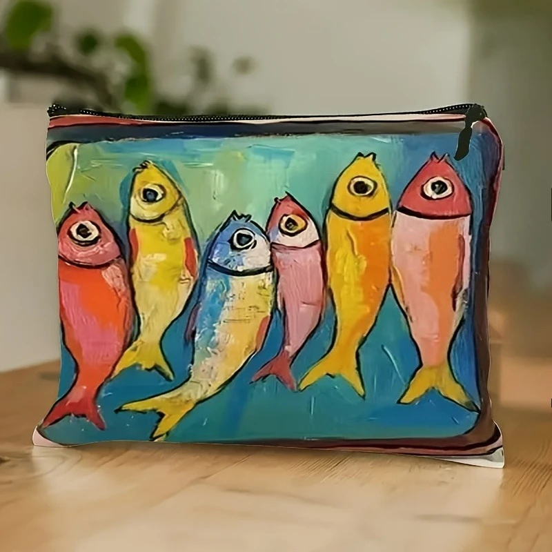 Sardinas retro peixe impressão saco cosmético-grande capacidade leve organizador de maquiagem de viagem vibrante laranja azul saco cosmético
