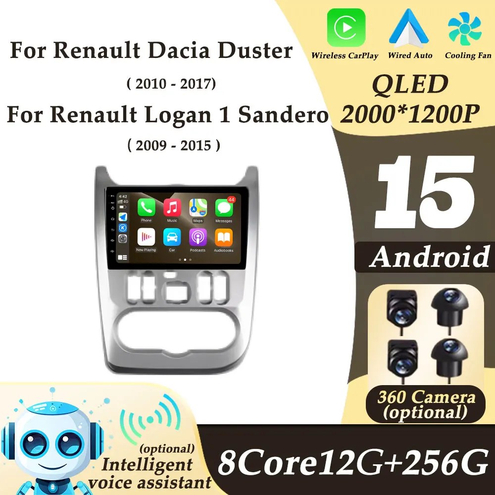 

Автомобильный радиоприемник с левым рулем Android 15 для Renault Logan 1 Sandero 2009-2015 для Renault Dacia Duster 2010-2017 CarPlay GPS Navi с разделенным экраном