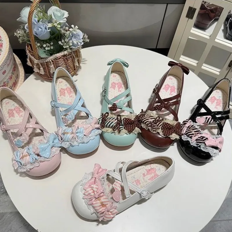 

Y2K Lolita Princess Shoes Sweet Cute Lace Bow Round Toe Low Heel Mary Jane Shoes, Sweet Cartoon Style Women Flats Shoes Gift New