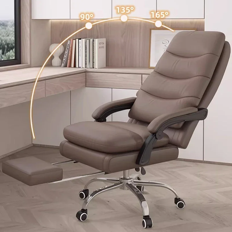 Cadeira de escritório marrom elegante, apoio para os pés de luxo, confortável, giratória, para jogos, estética moderna, móveis de escritório