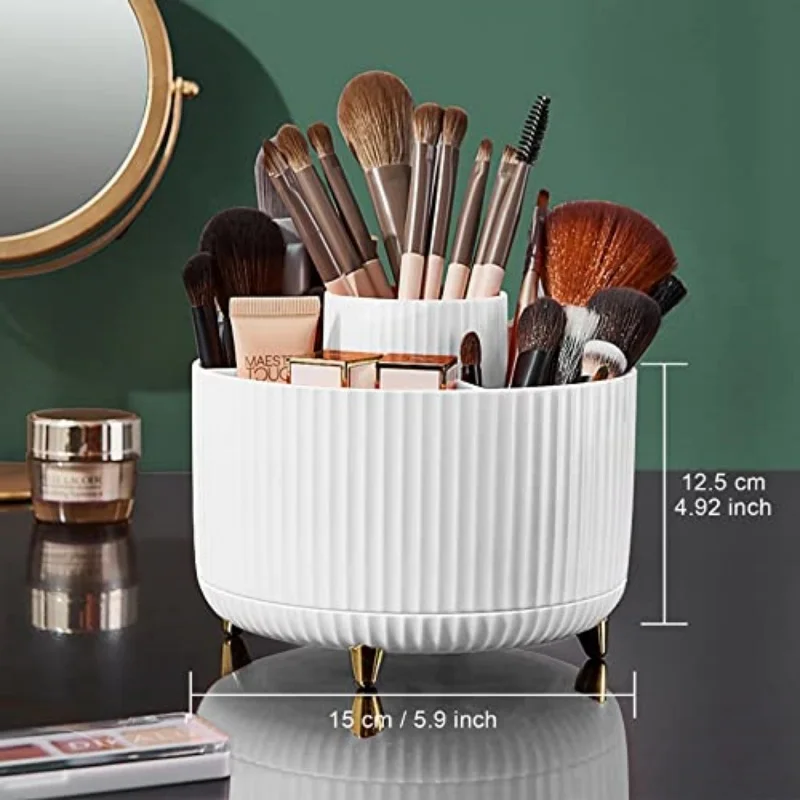 Makeup brush holder storage box, 360° rotating makeup brush storage box, 5-slot makeup brush cup, suitable for cosmetic storage